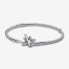 Brazalete Pandora Moments Con Cadena De Serpiente y Barra En T y Estrella Asimétrica 1